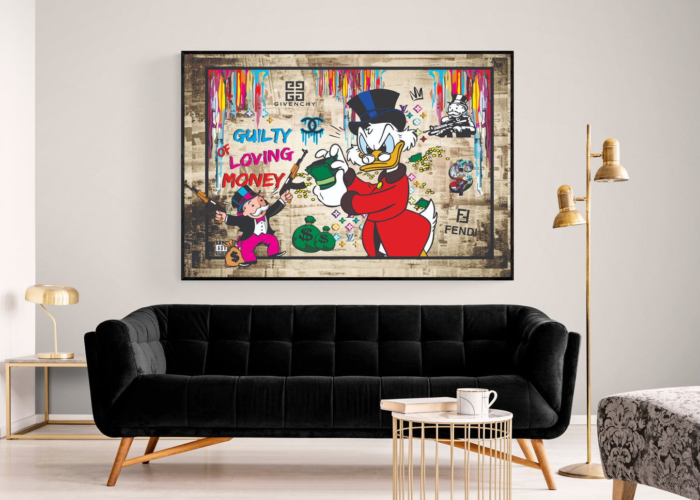 Scrooge Monopoly Inspired Canvas Art - Guilty of Loving Money