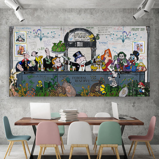 Federal Reserve Last Supper - Cartoon Canvas (Panoramic)