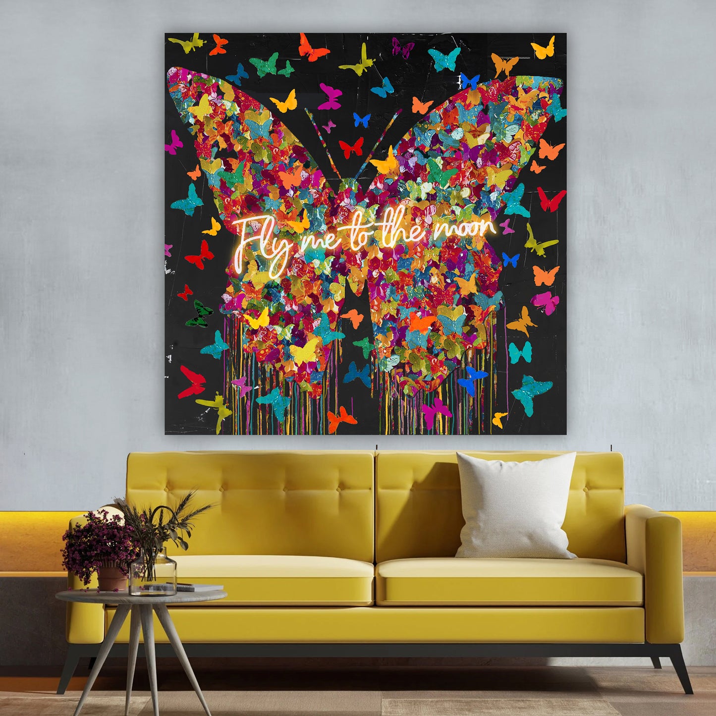 FLY ME TO THE Moon Yellow - Pop Art Canvas
