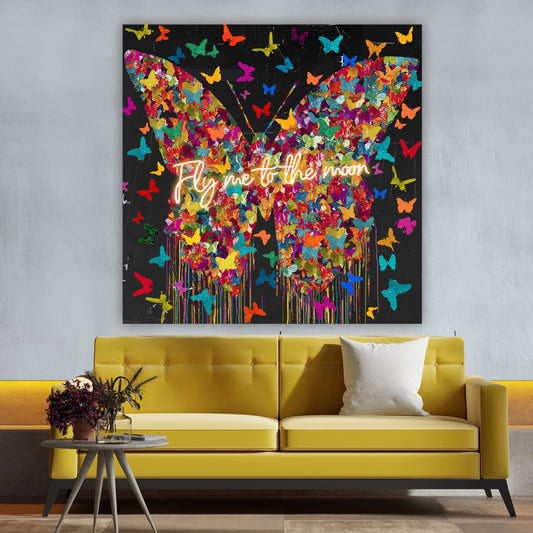 FLY ME TO THE Moon Yellow - Pop Art Canvas