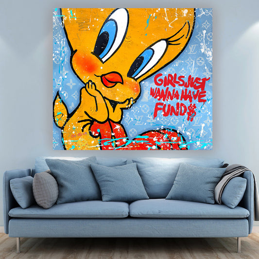 Girls Just Want TO Have Funds - Cartoon Canvas